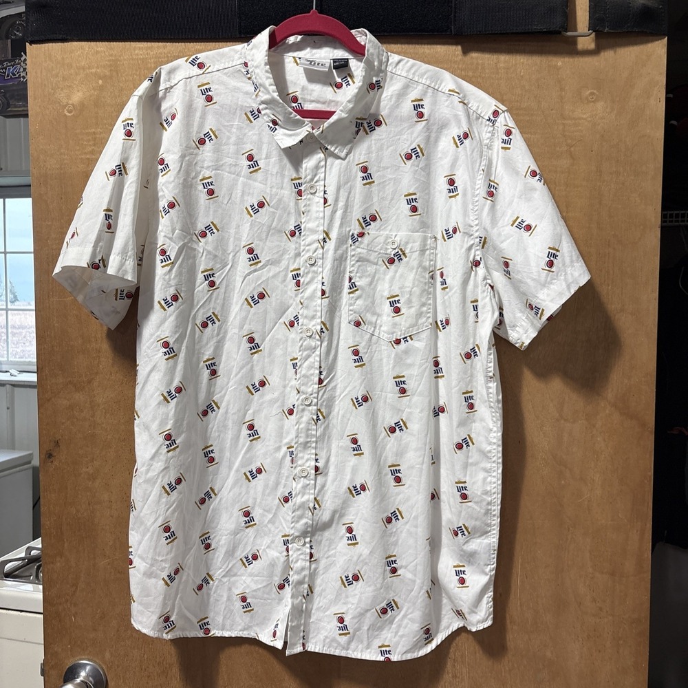 Mens Miller Lite Shirt XXL Button Down Beer Drinking Short Sleeve All Over Print